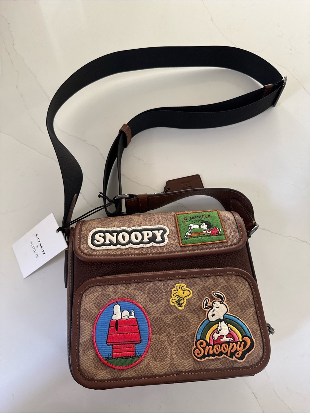 NWT COACH X PEANUTS SULLIVAN FLAP CROSSBODY BAG IN SIGNATURE CANVAS